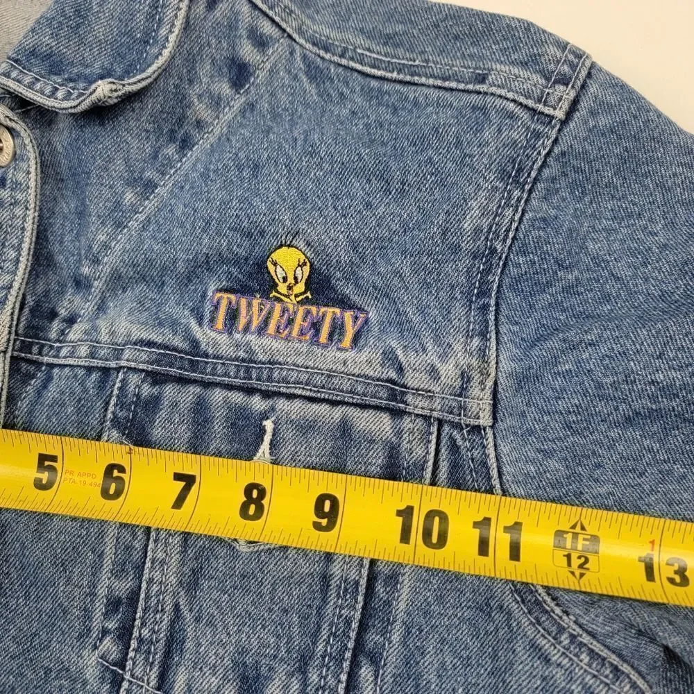 Vintage Y2K Tweety Bird Looney Tunes Warner Bros‎ Denim Jacket Large Button up